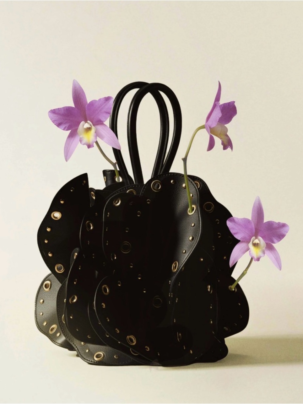 Farm Rio Black Leather Studded Flower Bag